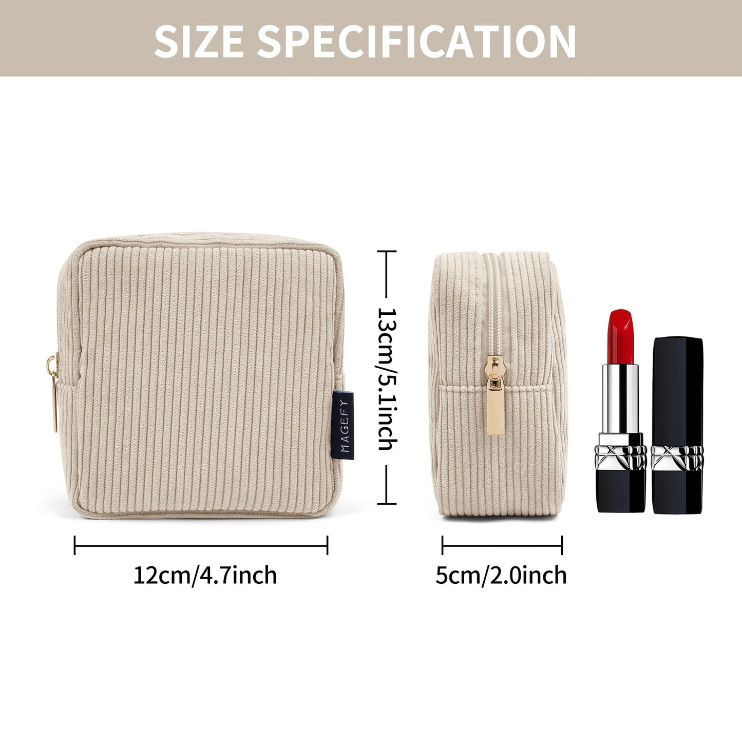 MAGEFY Small Makeup Bag for Purse Mini Cosmetics Bag Corduroy Cute Cosmetic Pouch for Women with Slip-in Pockets (Beige) Beauty and Personal Care MAGEFY