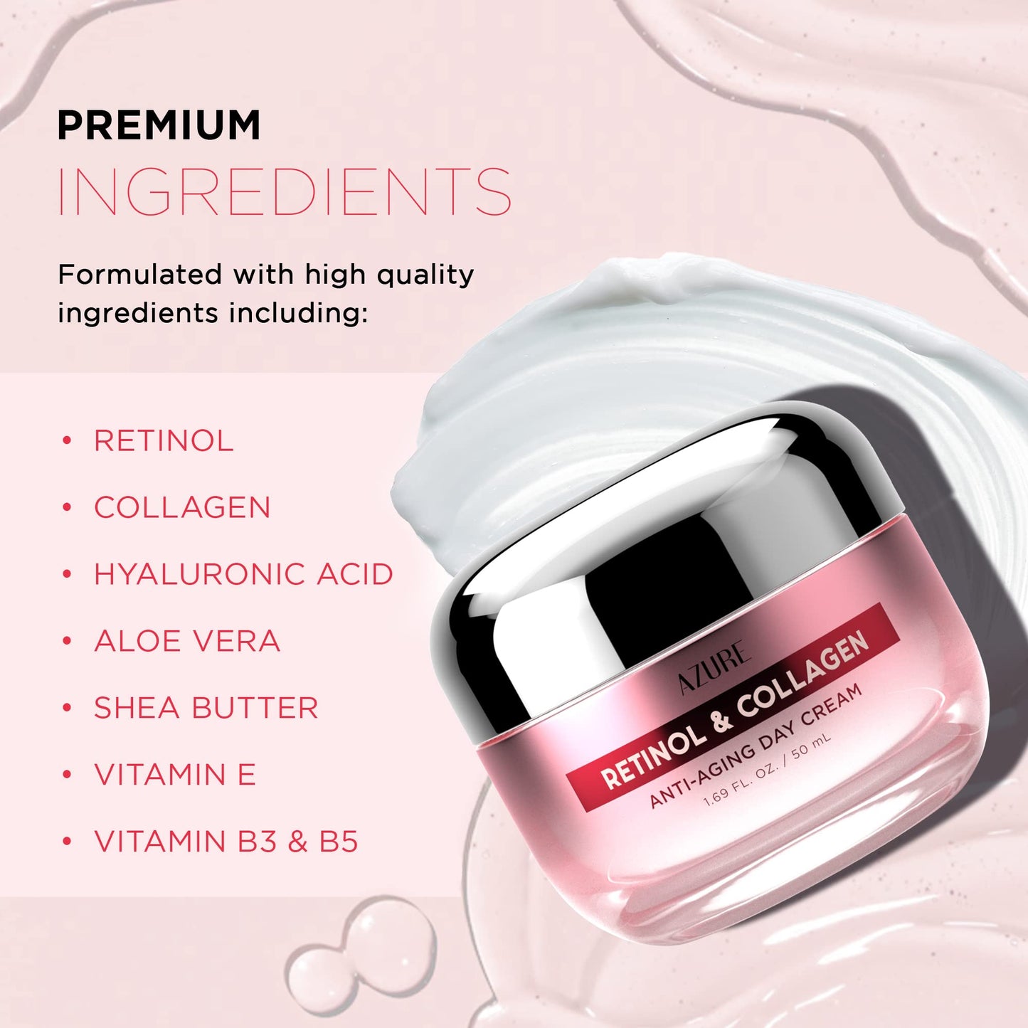 Azure Cosmetics Retinol & Collagen Moisturizer For Face - Dermatologist Tested, Anti-Aging - Skin Tightening, Fine Lines and Wrinkles Treatment Face