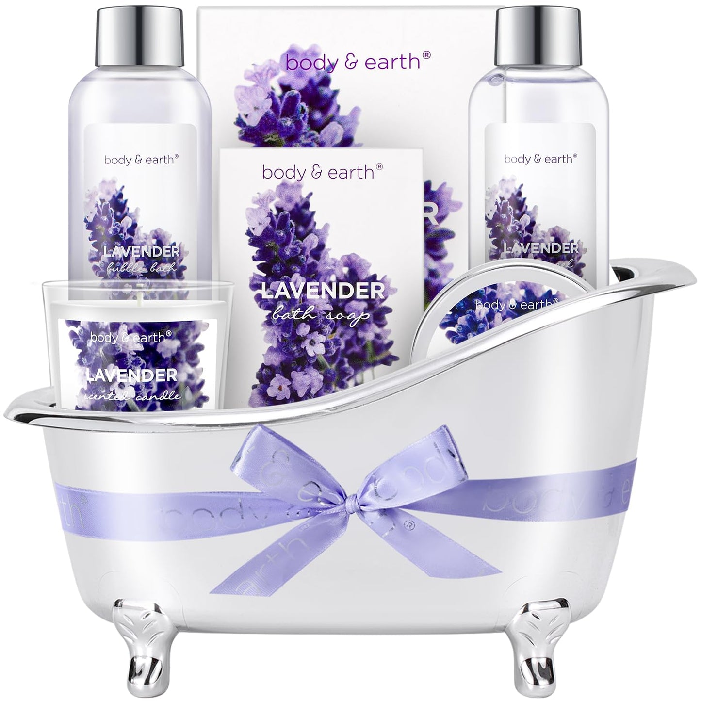 Gift Set for Women Body & Earth Gifts Set Lavender Gift Baskets For Women Bath Sets with Bubble Bath Body Lotion Scented Candle Mother‘s Day Gifts