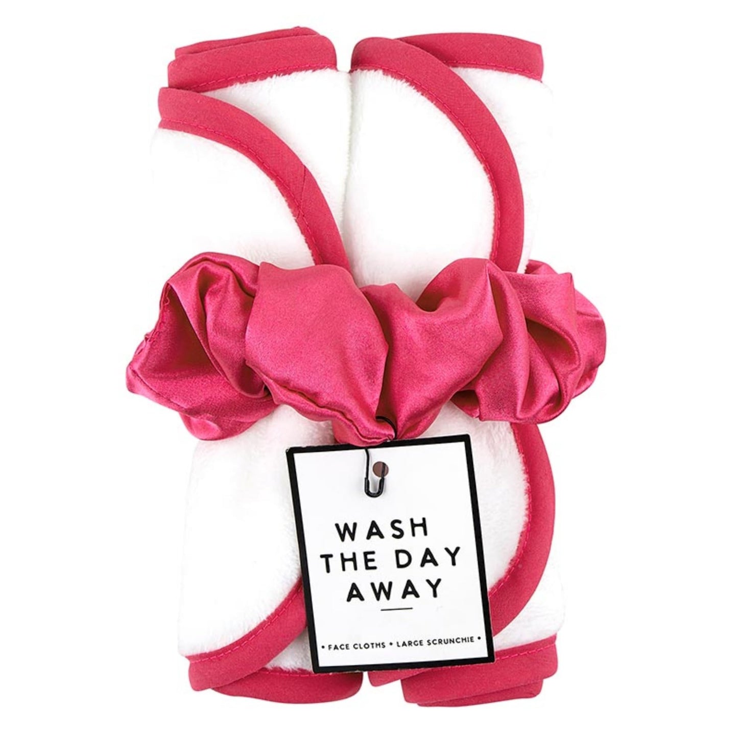 Bella Sleep + Spa Reusable Makeup Remover Facial Cloths and Scrunchie Facial Care Set, 3-Piece, Hot Pink