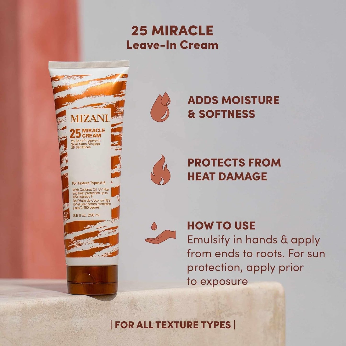 Mizani 25 Miracle Leave-In Cream - Hydrating Curl Cream with Coconut Oil, Curl Defining Leave In Conditioner, Anti Frizz, Heat Protectant