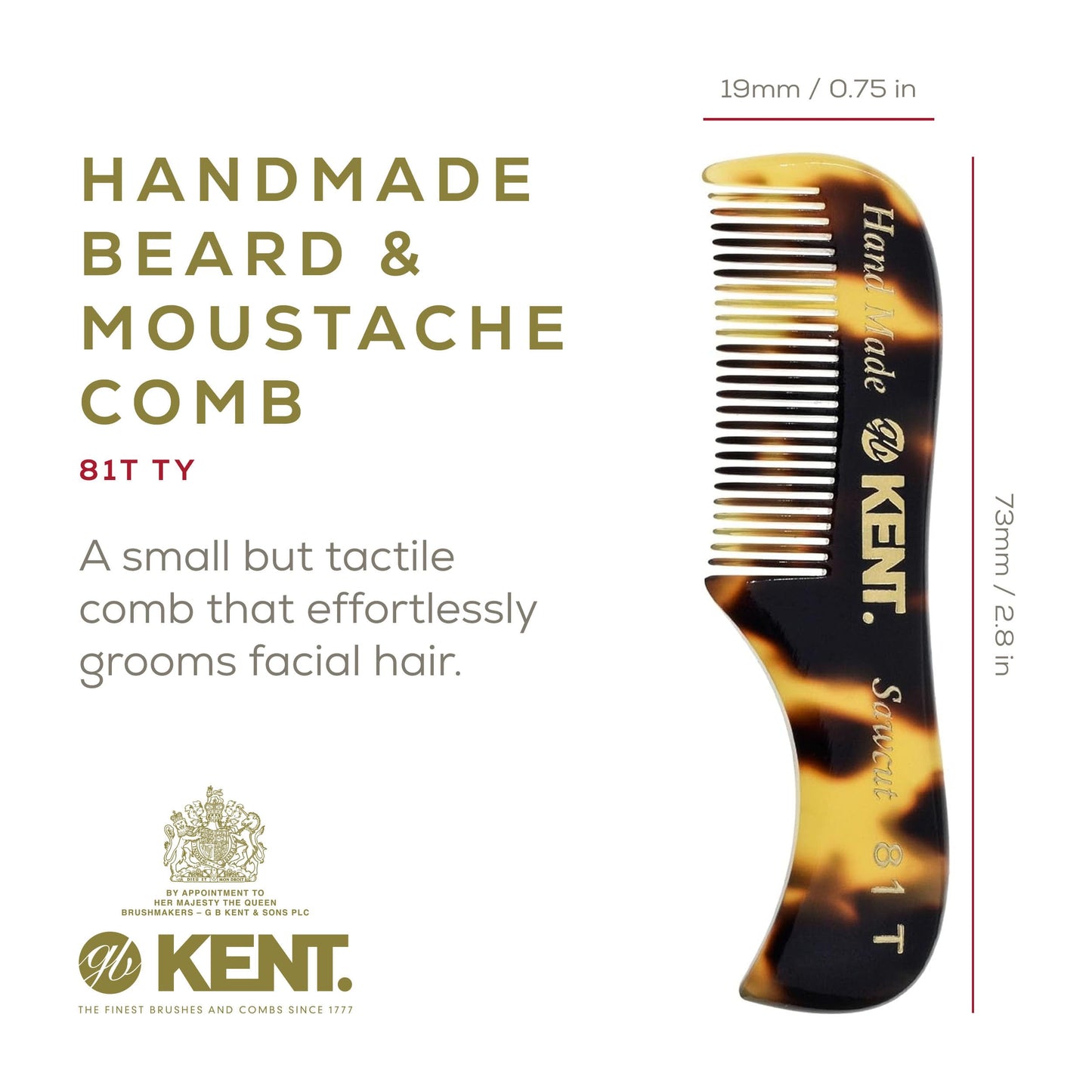 Kent A 81T TY X-Small Gentleman's Beard and Mustache Pocket Comb, Fine Toothed Pocket Size for Facial Hair Grooming and Styling. Saw-cut of Cellulose Beauty and Personal Care KENT