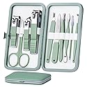 HANTEKAS Manicure Set 10 in 1 Stainless Steel, Nail Clippers Scissors Pedicure Tools Kit - Portable Travel Grooming Kit for Men and Women with Leather