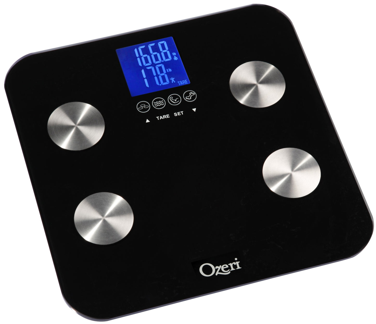 Ozeri Touch 440 lbs Total Body Weight Scale (Body Fat, Muscle, Bone, Weight & Hydration), Auto Recognition Bath Scale with Infant Tare