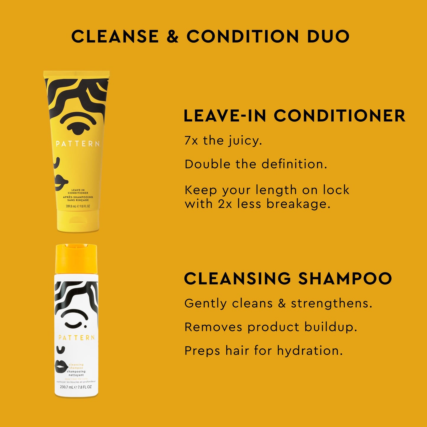 PATTERN Cleanse & Condition Duo, Leave-In Conditioner and Clarifying Shampoo, 2-Piece Kit for Curls and Coils