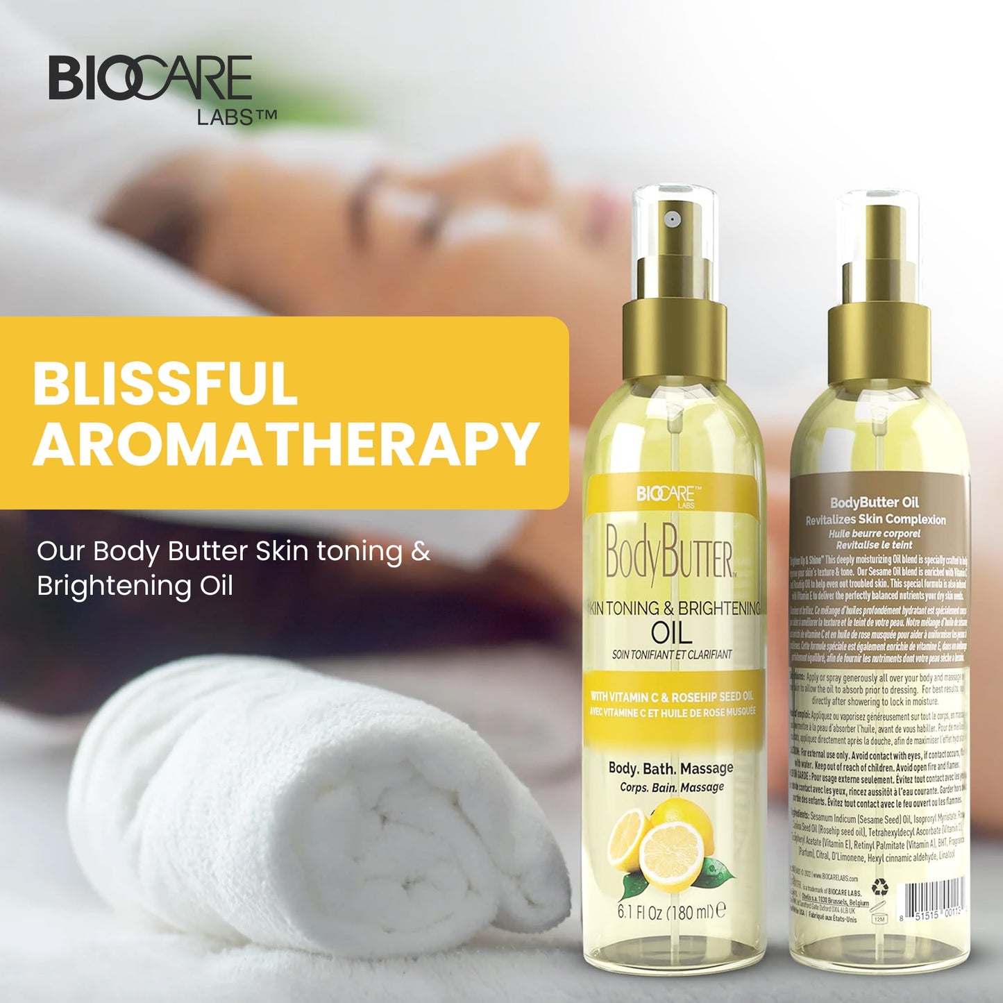 Biocare Skin Toning & Brightening Oil - Infused with Vitamin C, Rosehip Seed Oil, Vitamin E - Nourishing and Non-Greasy Body Oil for Hydrated