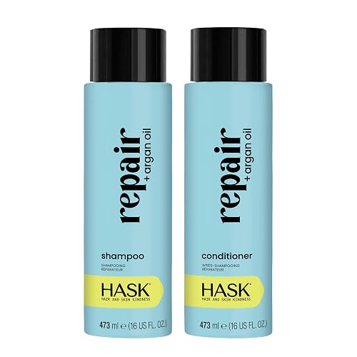 HASK Repair + Argan Oil Shampoo + Conditioner Set | Color Safe, Sulfate-Free, Paraben-Free, Gluten-Free, Cruelty-Free | 16oz each, 2 Pack