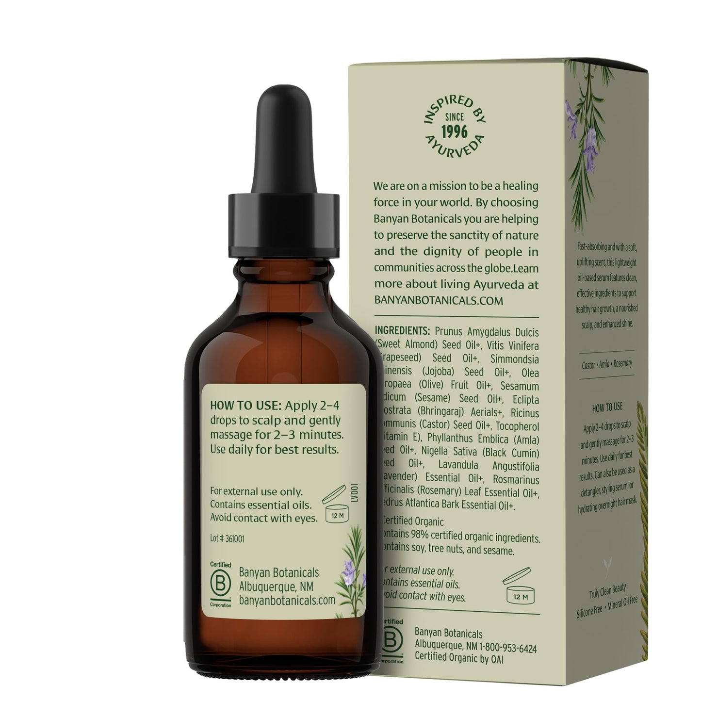 Banyan Botanicals Hair Serum - Ayurvedic Herbal Oil for Scalp Care & Healthy Hair Growth - with Organic Amla, Rosemary & Castor Oil - 2 fl oz - Vegan