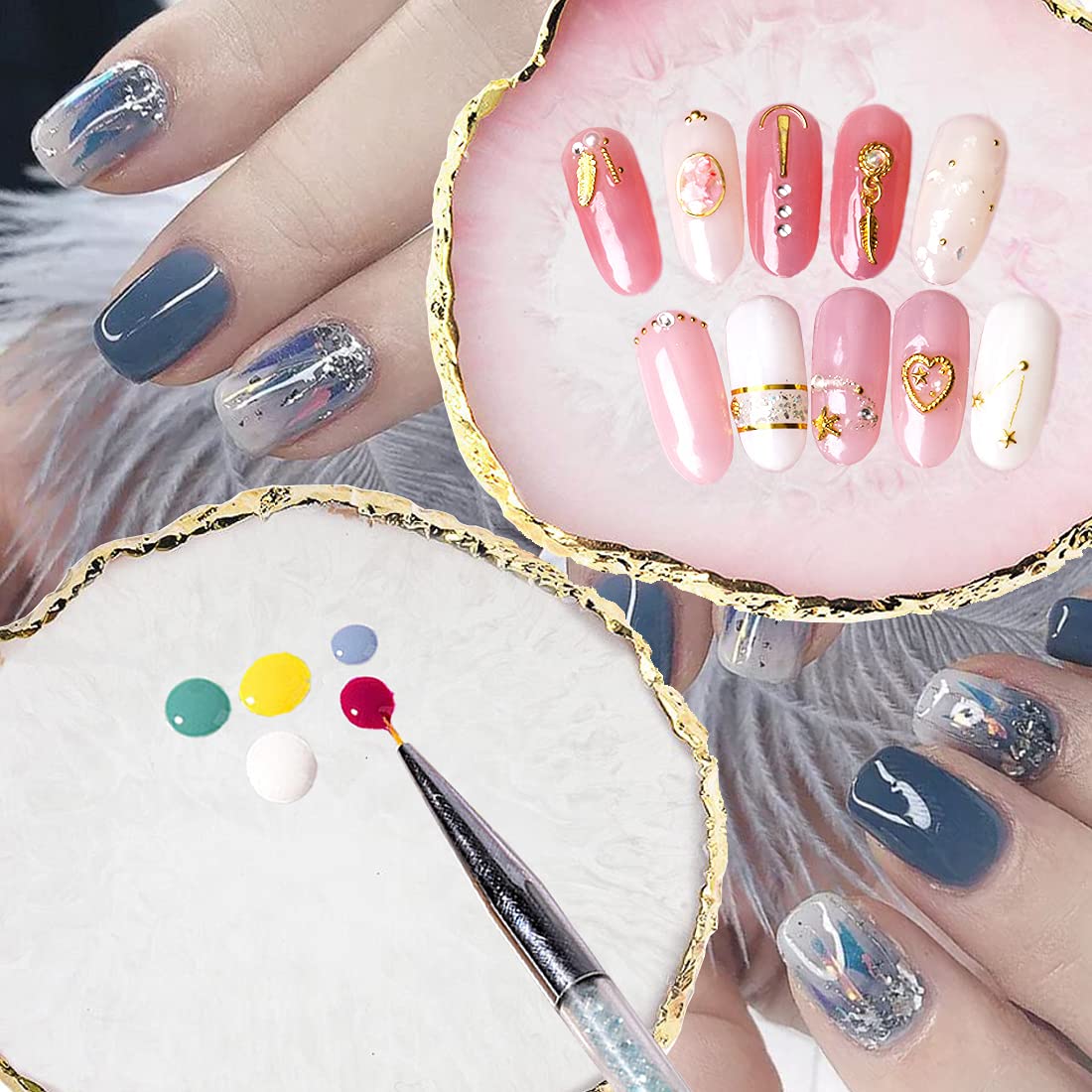 Resin Nail Art Palette, Nail Painting Mixed Color Palette, Gilded Edge Nail Gel Color Makeup Display Board Pallet (White) Beauty and Personal Care GAOSENLONK