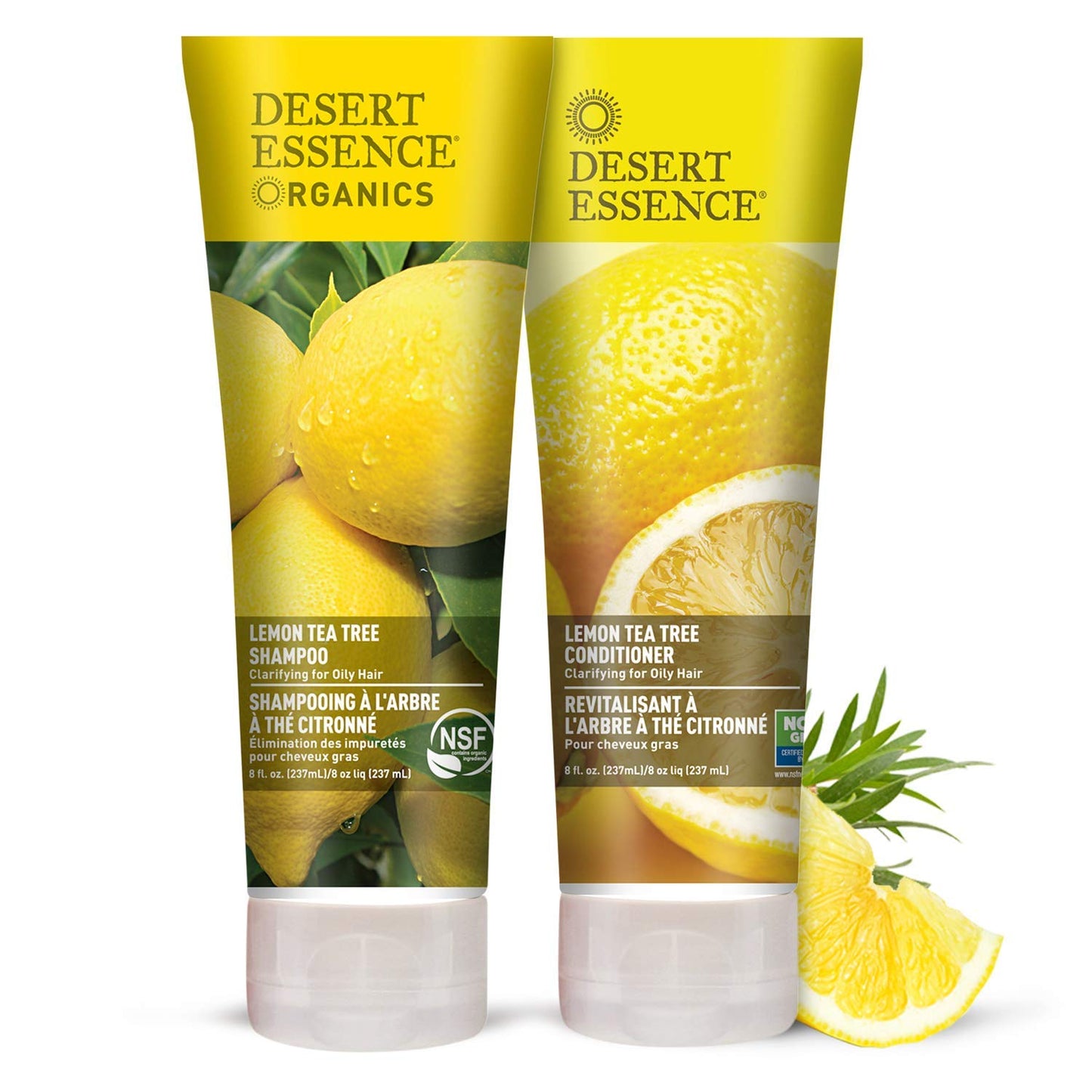 Desert Essence Lemon Tea Tree Shampoo & Conditioner Bundle - 8 Fl Ounce - Clarifying For Oily Hair - Essential Oils - Strengthen & Protect Hair
