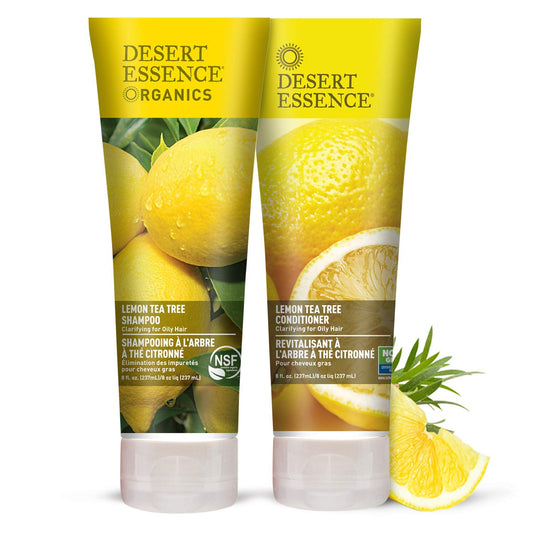 Desert Essence Lemon Tea Tree Shampoo & Conditioner Bundle - 8 Fl Ounce - Clarifying For Oily Hair - Essential Oils - Strengthen & Protect Hair