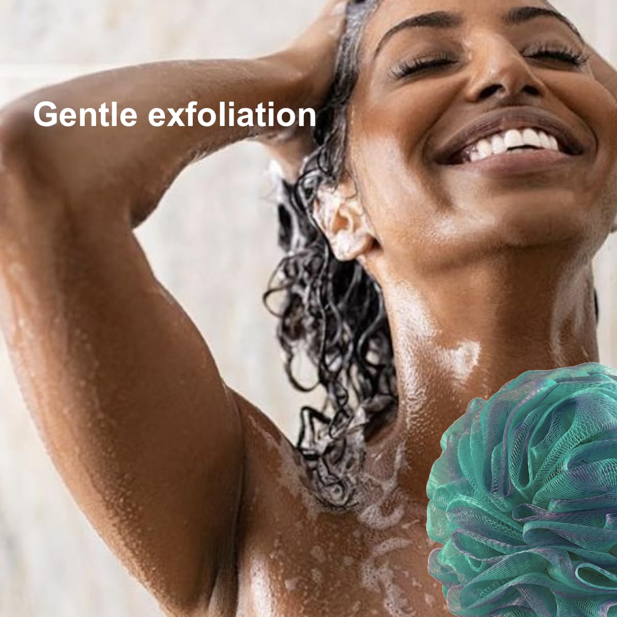 SHOWER BOUQUET Loofah-Bath-Sponge XL Swirl-Mix-Color 4-Pack // Extra-Large 75g Mesh Luffa Loofa Loufa Puff Pouf Set/Exfoliating Body Scrubber