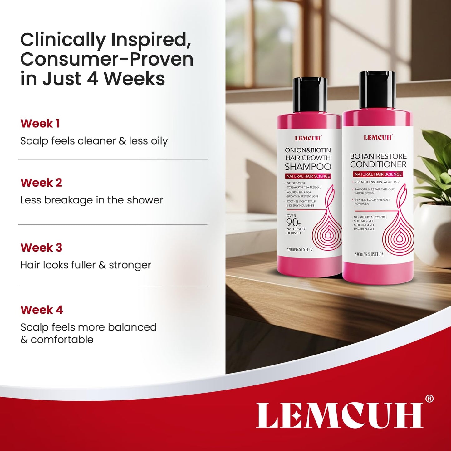Onion Shampoo and Conditioner For Hair Growth - Onion Hydrosol Shampoo Duo With Biotin, Rosemary For Thinning and Healthier Thicker hair - Paraben