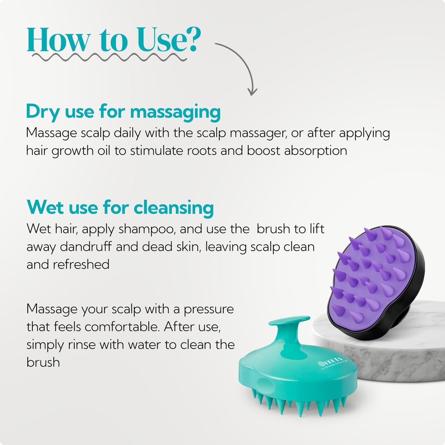 HEETA Hair Scalp Massager Shampoo Brush 2 Pack, Soft Silicone Bristles to Remove Dandruff, Waterproof Hair Scrubber for Both Wet Dry Use, Suitable
