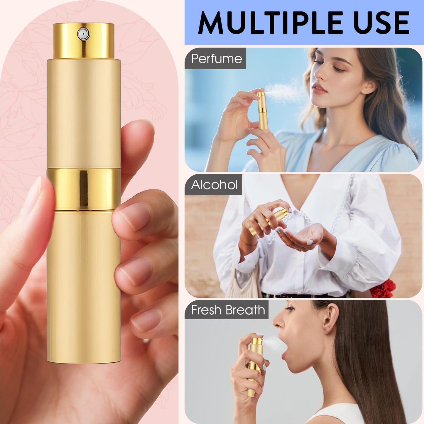 DPLASKA 3 Pack 8ML Empty Cologne Travel Spray Bottle Perfume Atomizer for Refill Portable Cologne Dispenser Mini Sprayer for Women Twist Tpye Beauty and Personal Care DPLASKA