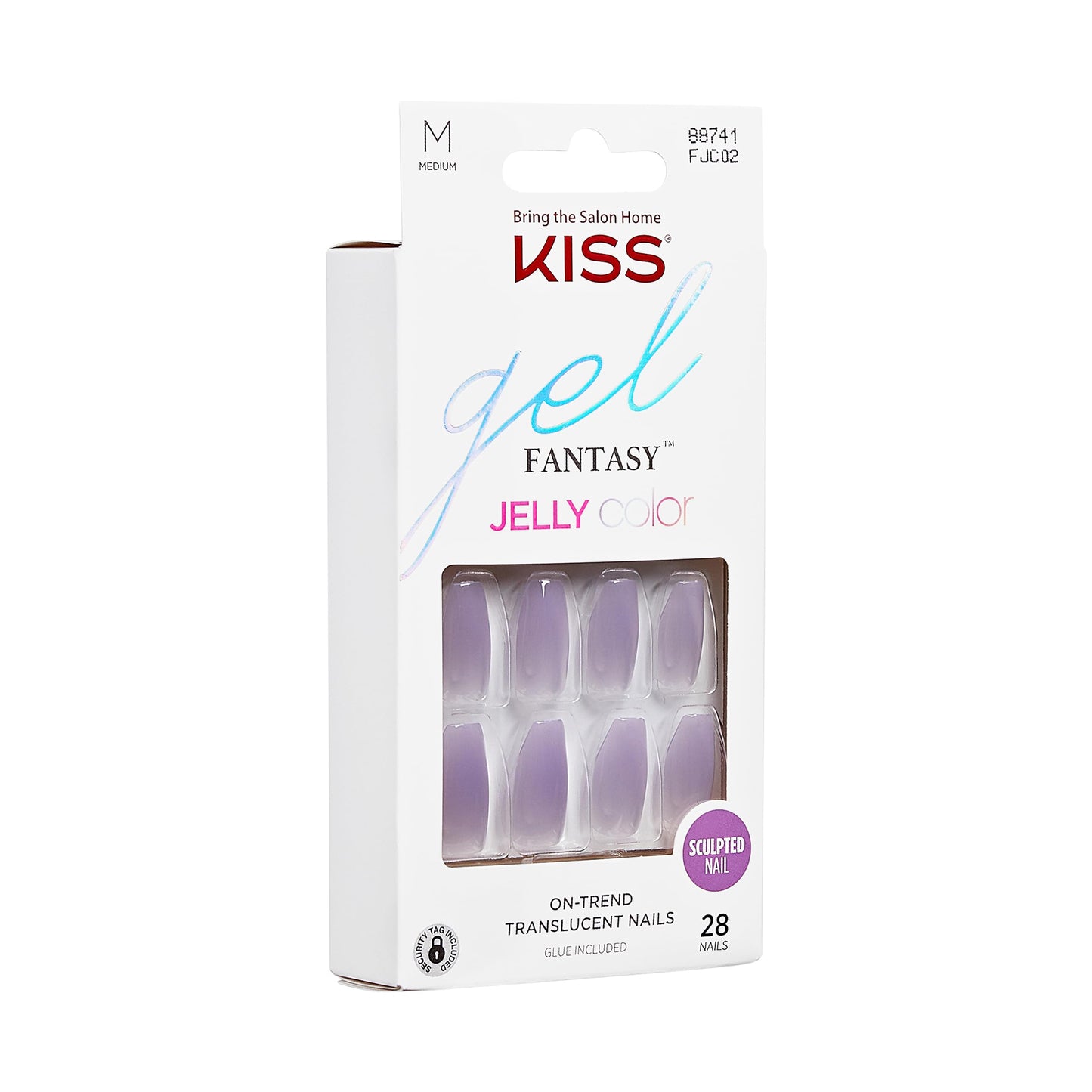 KISS Gel Fantasy, Press On Nails, Nail glue included, 'Quince Jelly', Purple, Medium Size, Coffin Shape, Includes 28 Nails, 2g glue, 1 Manicure Stick Beauty & Personal Care KISS
