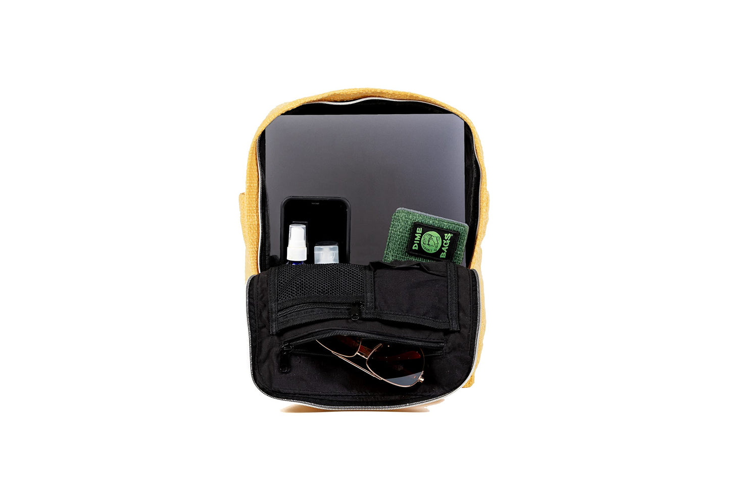 DIME BAGS Classic Laptop Backpack, Hemp Fabric, Everyday Backpack for Traveling, Work, Secret Pocket, Comfortable Adjustable Straps, Padded Interior, Hot Box (Yellow)