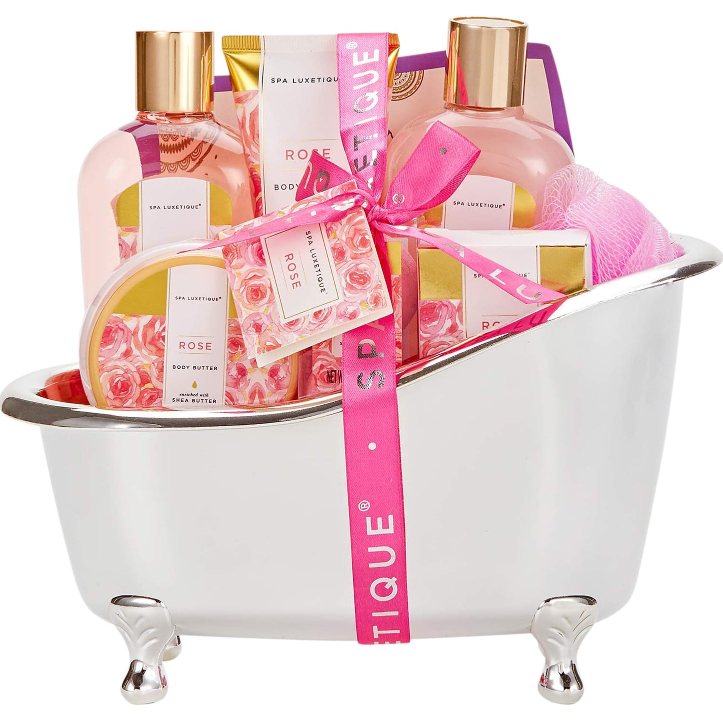 spa luxetique Gift Set For Women, Bath Sets for Women Gift, 8 Pcs Rose Spa Basket Includes Bubble Bath, Shower Gel, Body Lotion, Mom Birthday Gifts
