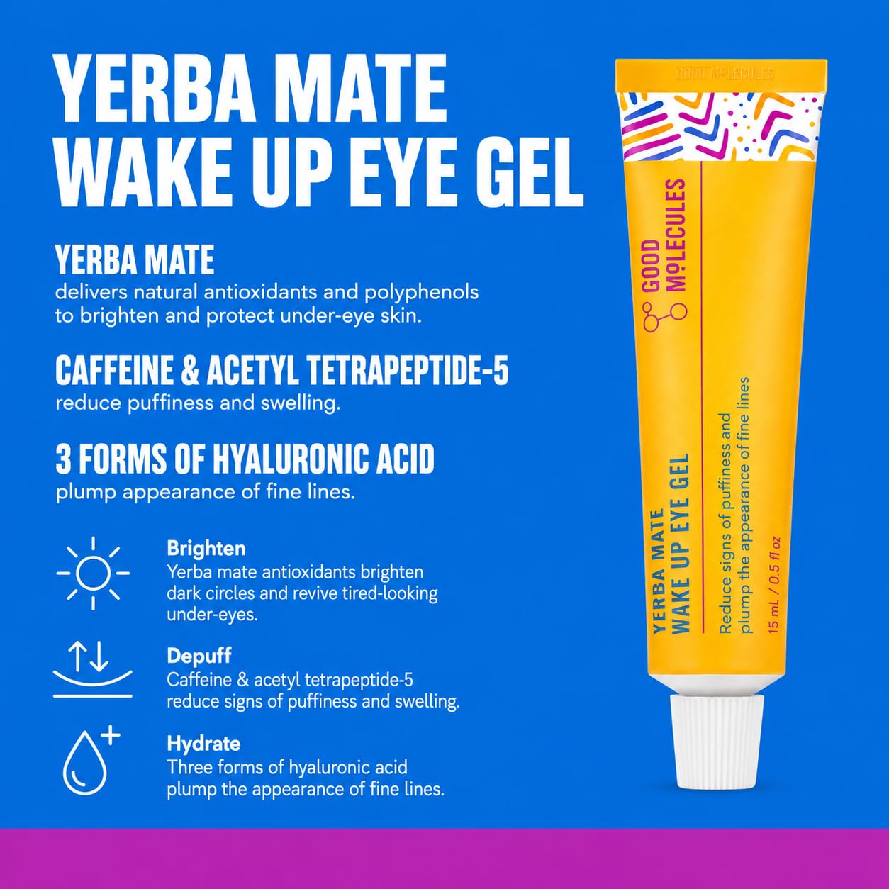 Good Molecules Under Eye Cream and Eye Patches for Dark Circles, Puffiness and Tired Eyes - Yerba Mate Eye Gel (15ml) and Caffeine Hydrogel Eye