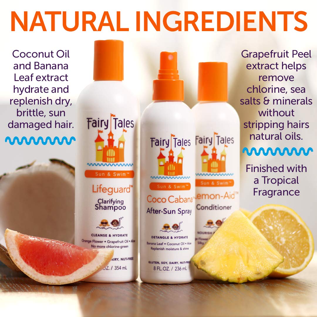 Fairy Tales Swim Shampoo, Conditioner, and Conditioning Spray for Kids- 3 pack | Made with Natural Ingredients in the USA | Chlorine Removal Swimmer