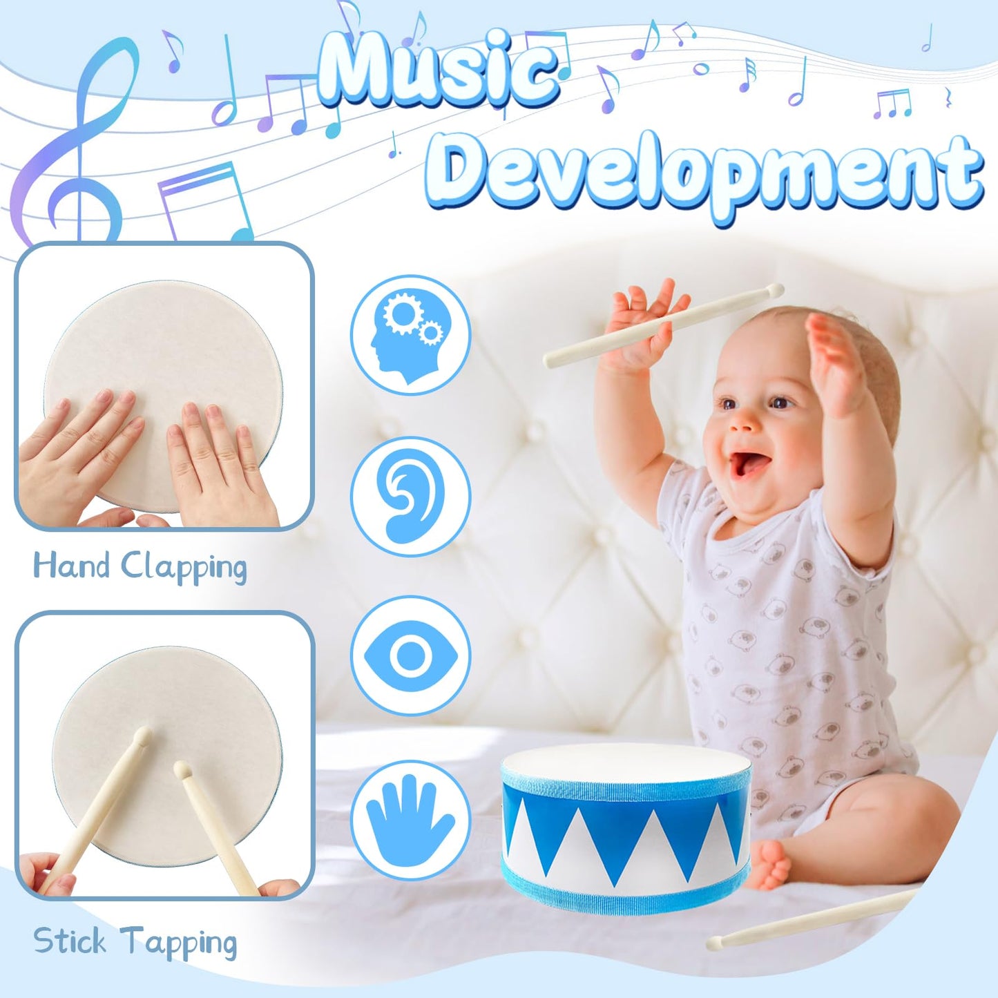 Kids Drum Set – 8" Wooden Drum Toy with Strap & Sticks, Educational Sensory Musical Instrument for Toddlers, Boys & Girls
