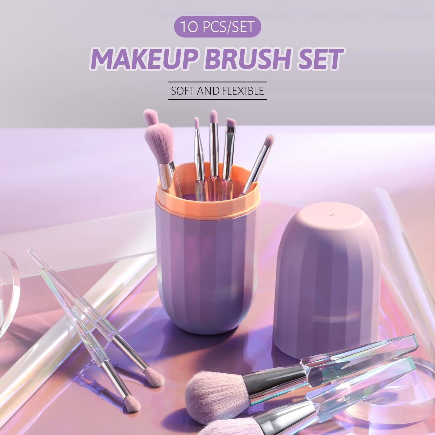 Oneleaf Makeup Brushes 10 Pcs Premium Synthetic Bristles Crystal handle Kit,Kabuki Foundation Blending Face Powder Blush Concealers Eye Shadow Brush