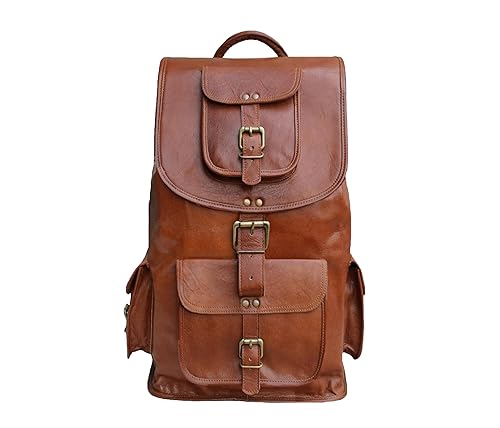 Jaald 18" Leather Laptop Backpack Vintage Rucksack Daypack College Bag School Picnic Bag Full Grain Leather