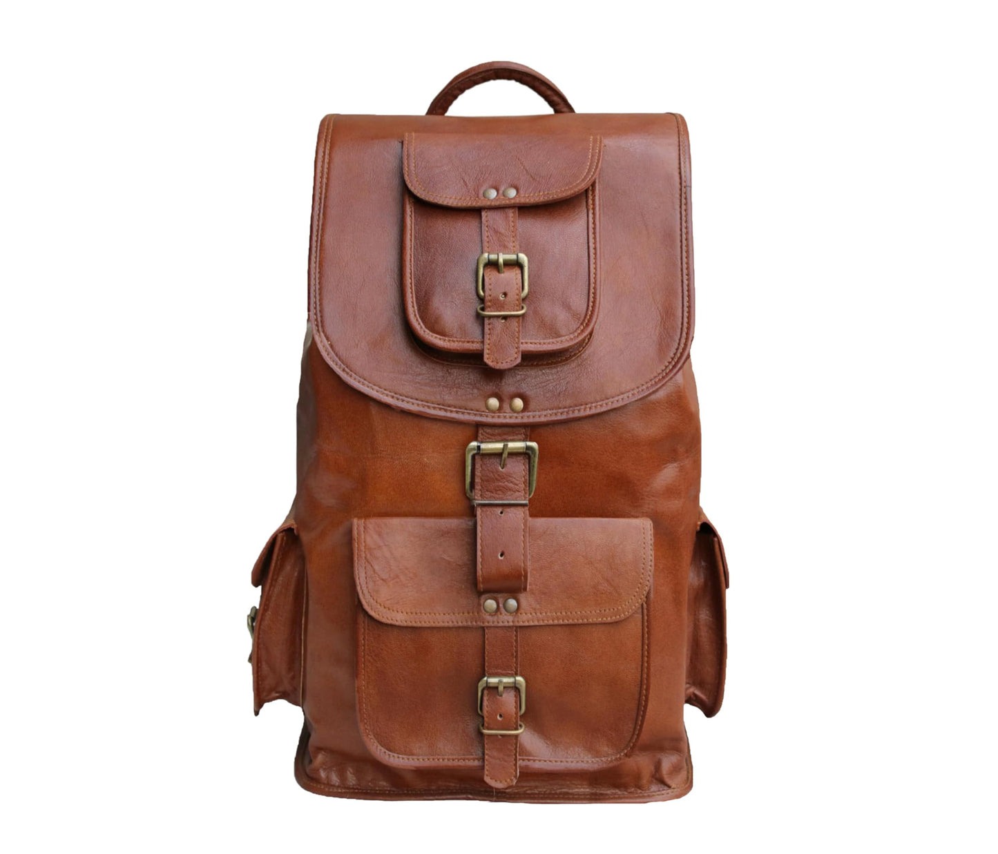 Jaald 18" Leather Laptop Backpack Vintage Rucksack Daypack College Bag School Picnic Bag Full Grain Leather