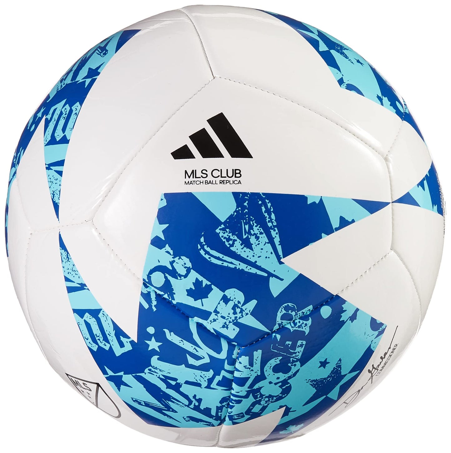 adidas MLS Club Soccer Ball, White/Blue/Bright Cyan, 5