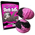 Pretty Pink Sloth Balls Bath Bombs - Happy Sloth Design - XL Bath Fizzers for Women - Pink and Black, Handcrafted in America, 2 pk