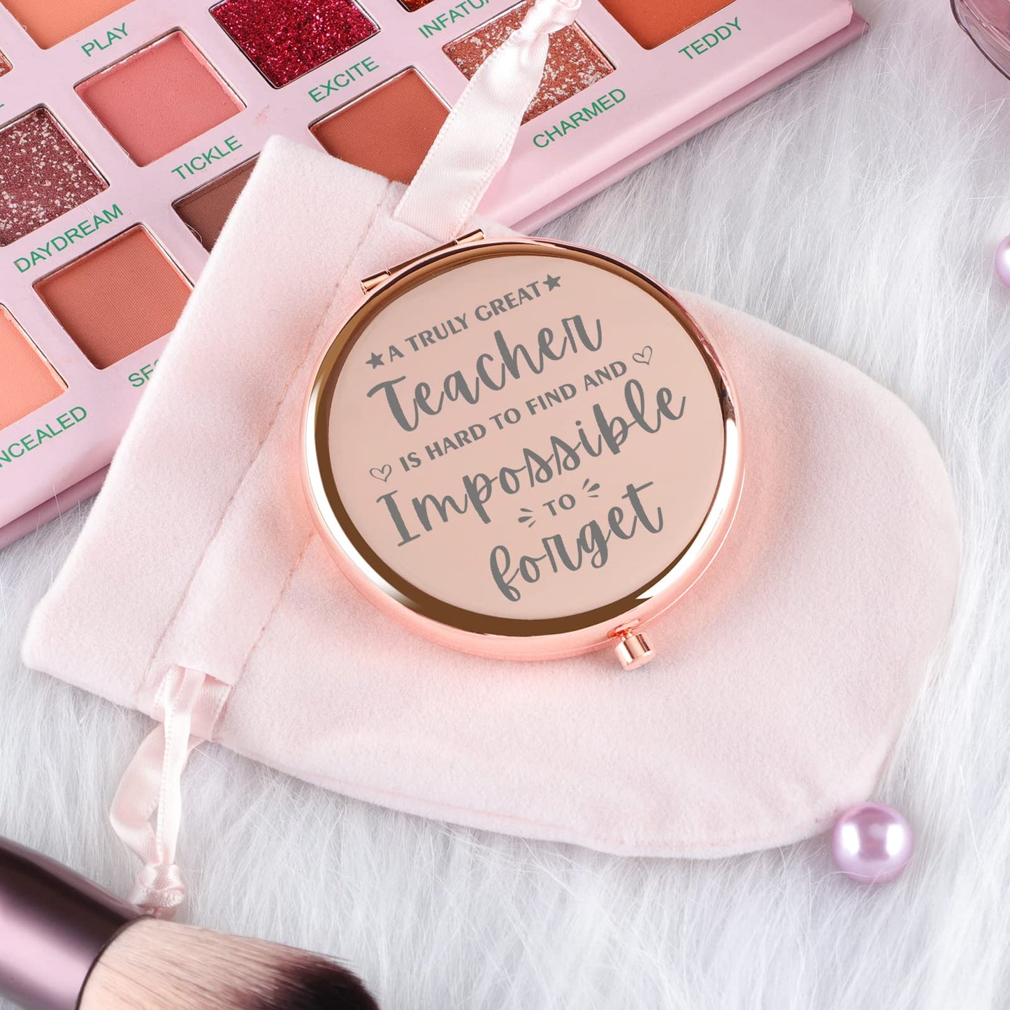 Teacher Gifts for Women Rose Gold Travel Cosmetic Compact Mirror Inspirational Gifts for Teacher Teacher Assistant for Teachers Day Birthday Christmas