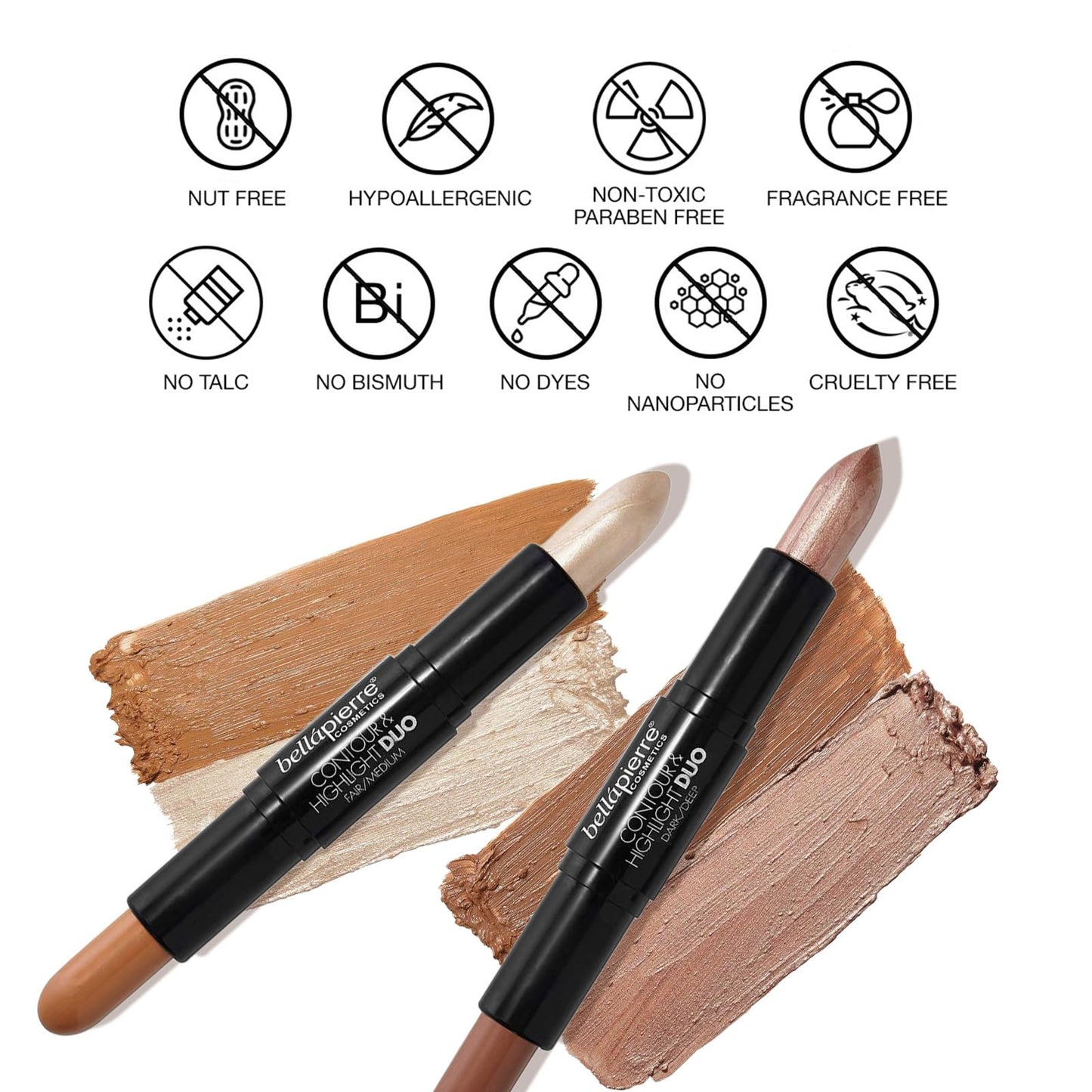 bellapierre Contour and Highlight Duo | Portable Contour and Highlight Stick for a Shimmering Sculpted Look | Lightweight Non-Toxic and Paraben Free