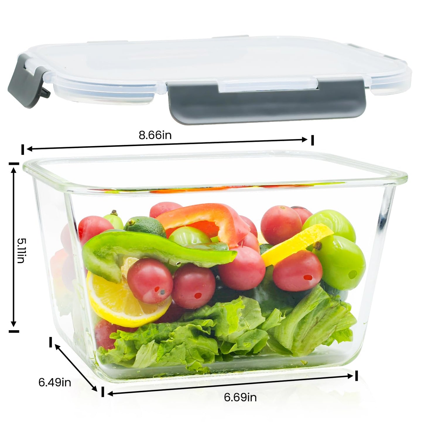 Hontent 2 Pack Large Glass Storage Containers with Lids 85oz/10.5cup Big Airtight Glass Food Storage Containers for Rotisserie Chicken Watermelon…