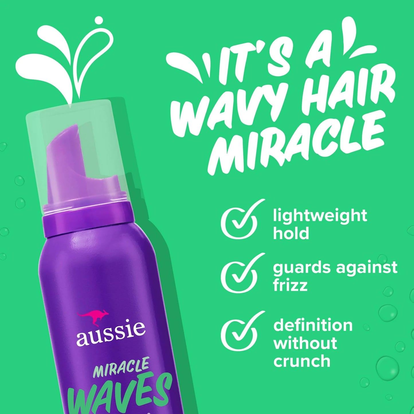 Aussie Miracle Waves Soft Wave Mousse with Hemp Seed Oil, Paraben Free, Sulfate Free, Unisex 6 oz.