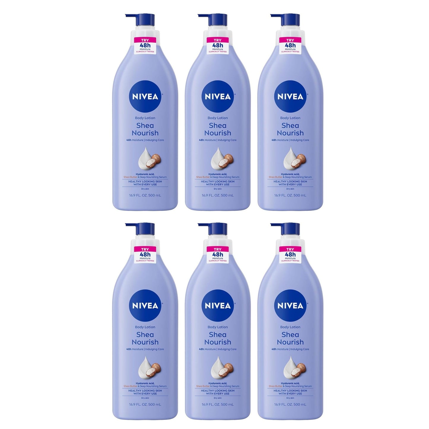 Nivea Shea Daily Moisture Body Lotion 16.9 Ounce Pump (Dry Skin) (500ml) (6 Pack) - Packaging May Vary