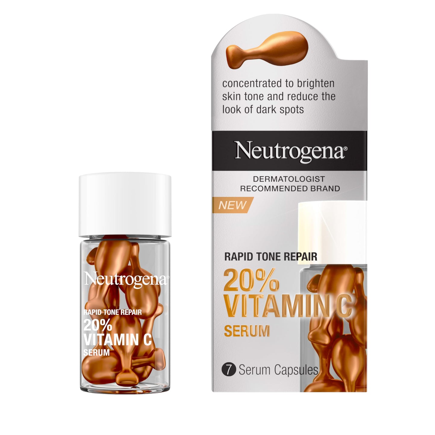 Neutrogena Rapid Tone Repair 20% Vitamin C Face Serum Capsules, Daily Facial Serum with Vitamin C to Help Brighten Skin Tone & Reduce Look of Dark
