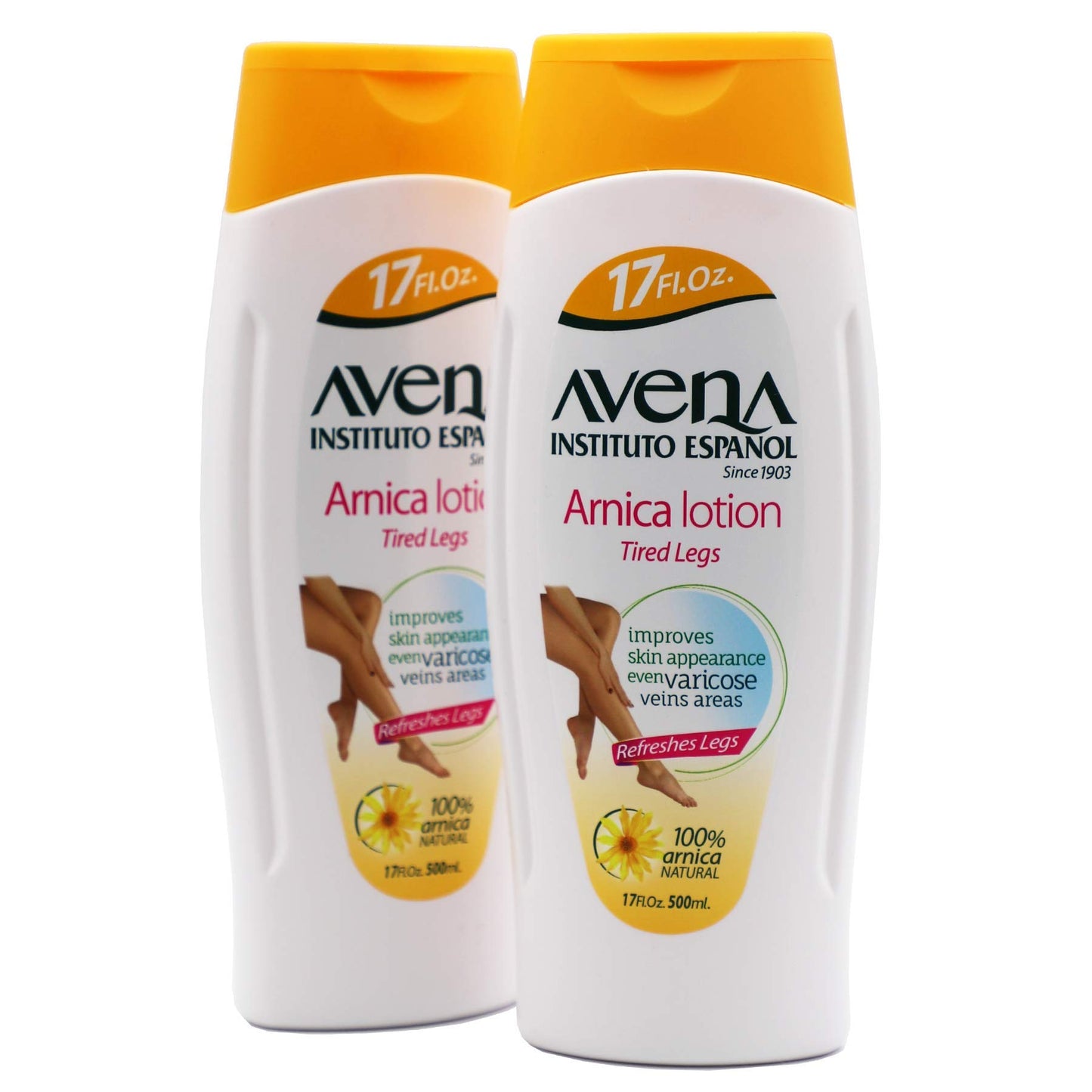 Avena Instituto Espanol Arnica Lotion Tired Legs, Improves Skin Appearance, Even Varicose Veins Areas, Refreshes Legs, 2-Pack of 17 FL Oz each, 2