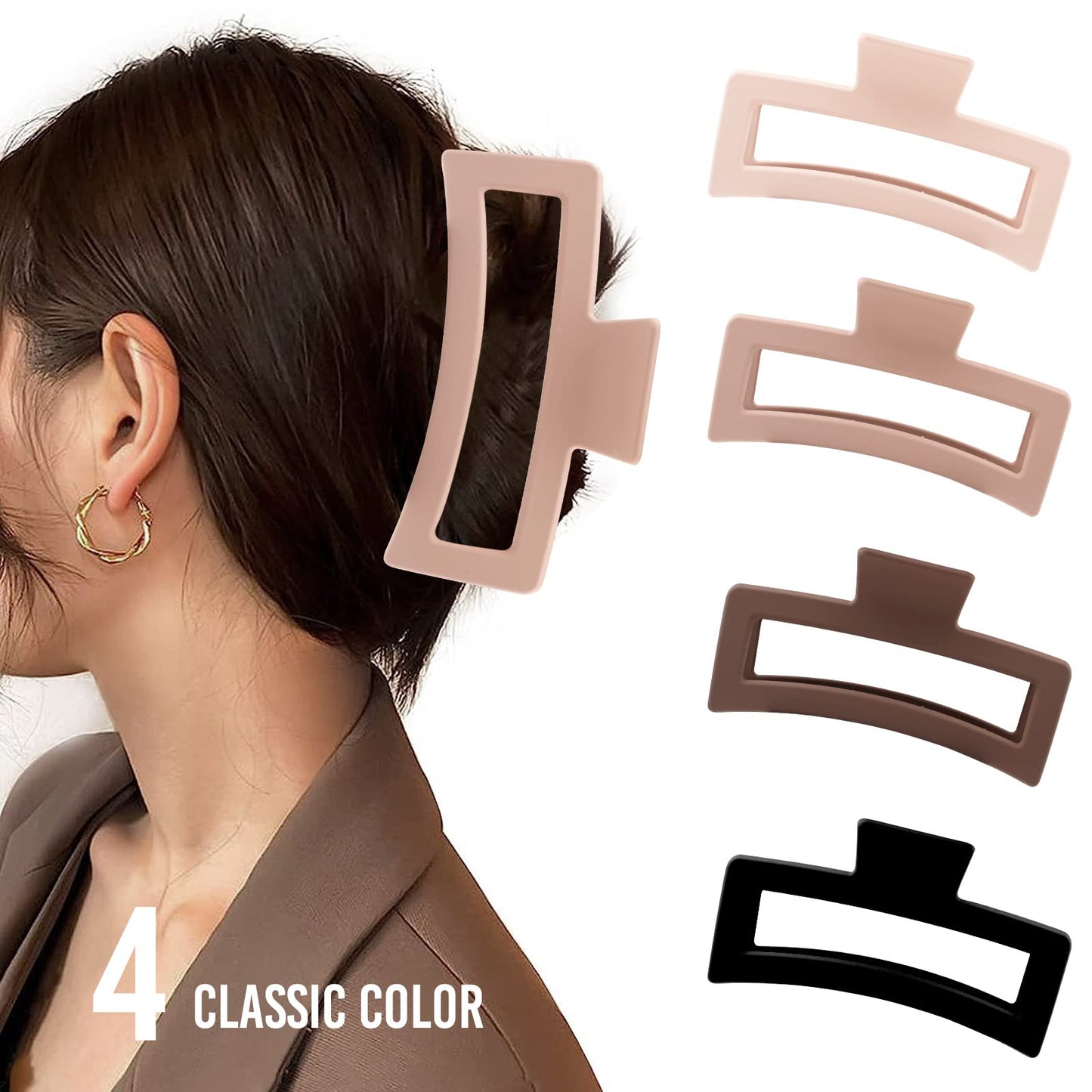 ZYTJ 5 Inche Extra Large Claw Clips for Thick Hair and Long Hair, 4 Pack Xl Jumbo Claw clips, Oversized Matte Non-slip Rectangle Hair Clips for Women Beauty and Personal Care ZYTJ