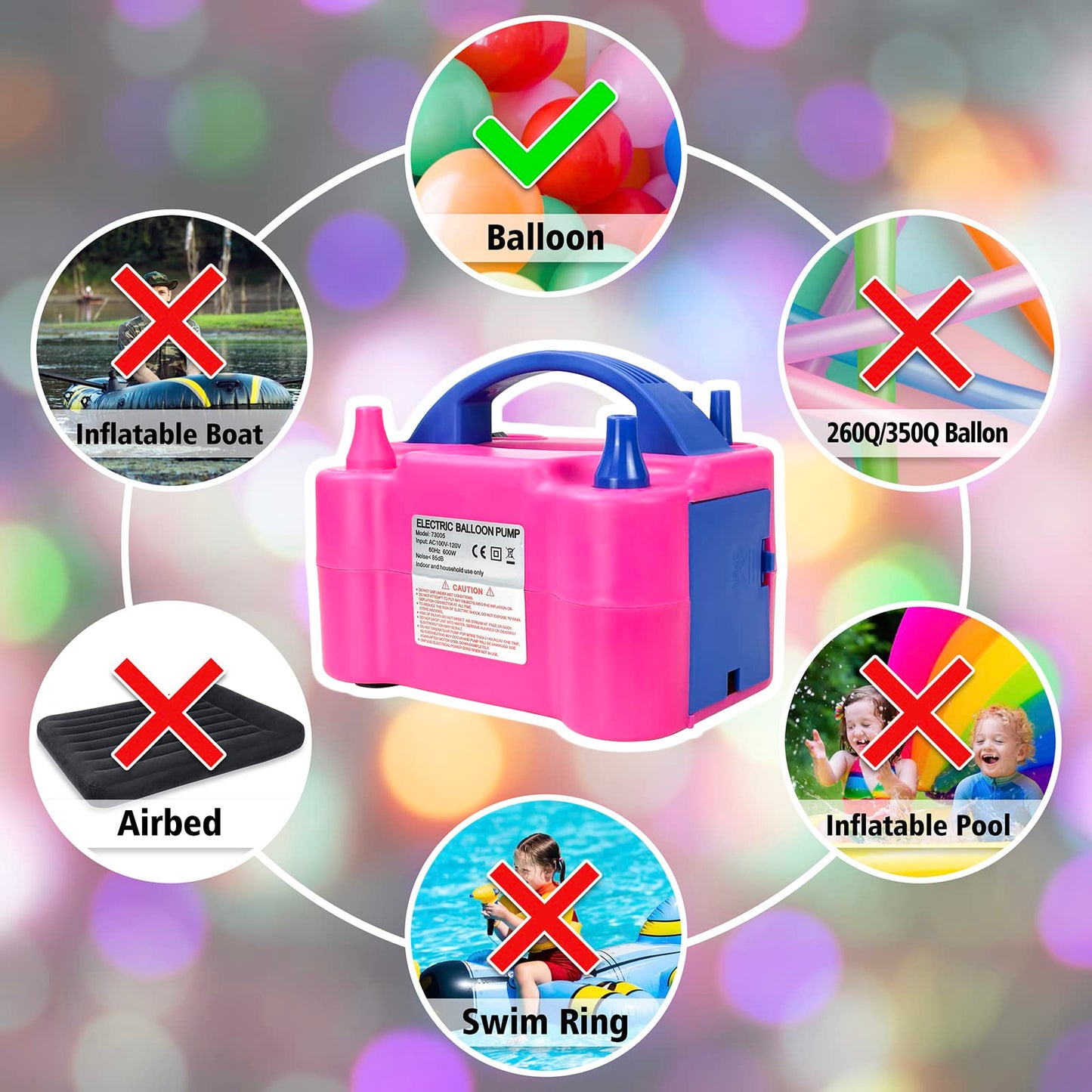 Motorenbau Electric Balloon Pump, Portable Dual Nozzle Electric Balloon Inflator for Party Decoration, 110V 600W Balloon Blower Pump Inflation