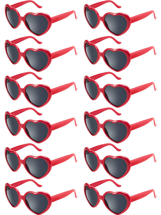 Blulu 12 Pieces Neon Colors Heart Shape Sunglasses for Women Party Favors and Festival (Red)