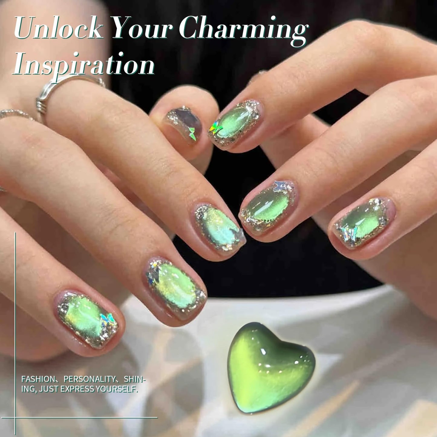 Born Pretty Cat Magnetic Gel Nail Polish, Green Gel Polish Crystal Cat Holographic Magnetic Nail Polish Nail Art Manicure Salon DIY at Home 15ML Beauty and Personal Care Born Pretty