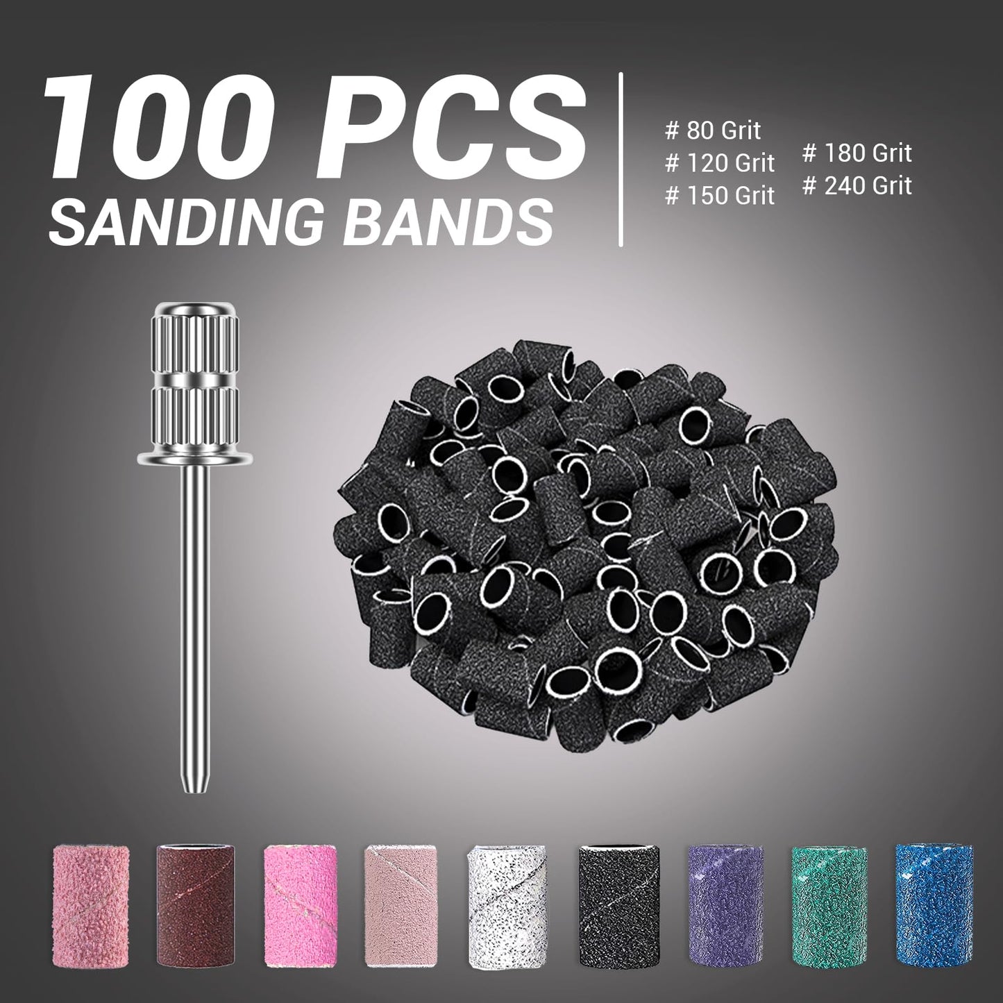 MelodySusie 100 Pcs Nail Drill Bits Sanding Bands for Nail Drill 100 Medium Grit Nail File Sanding Bands for Acrylic Nails Gel Manicures and Pedicure Beauty and Personal Care MelodySusie