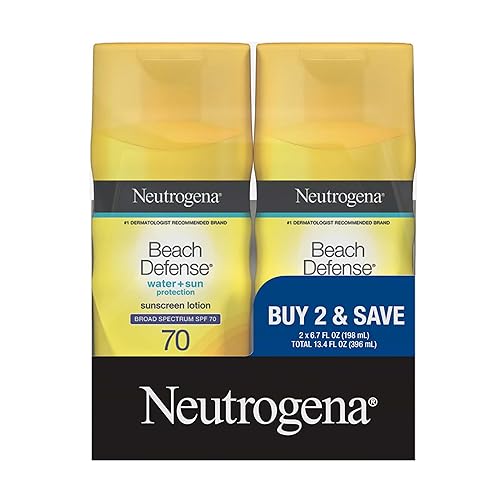 Neutrogena Sunscreen Lotion Beach Defense SPF 70, Face and Body Sunscreen, Hawaii Reef Act 104 Compliant, Octinoxate & Oxybenzone Free, Oil Free, Fast