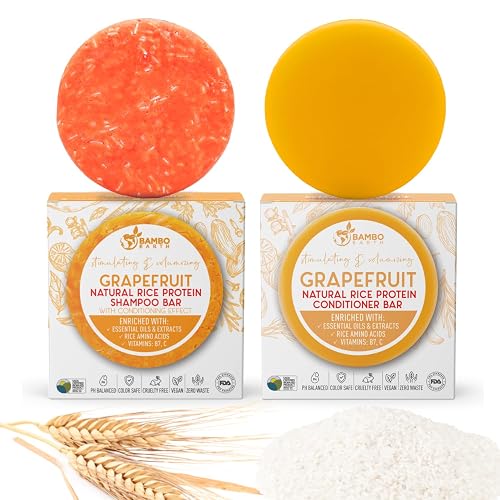 Solid Rice Protein Water Shampoo & Conditioner Hair Soap - Shampoo and Conditioner Bars For Hair With All Natural Plant Based Essential Oils And Zero
