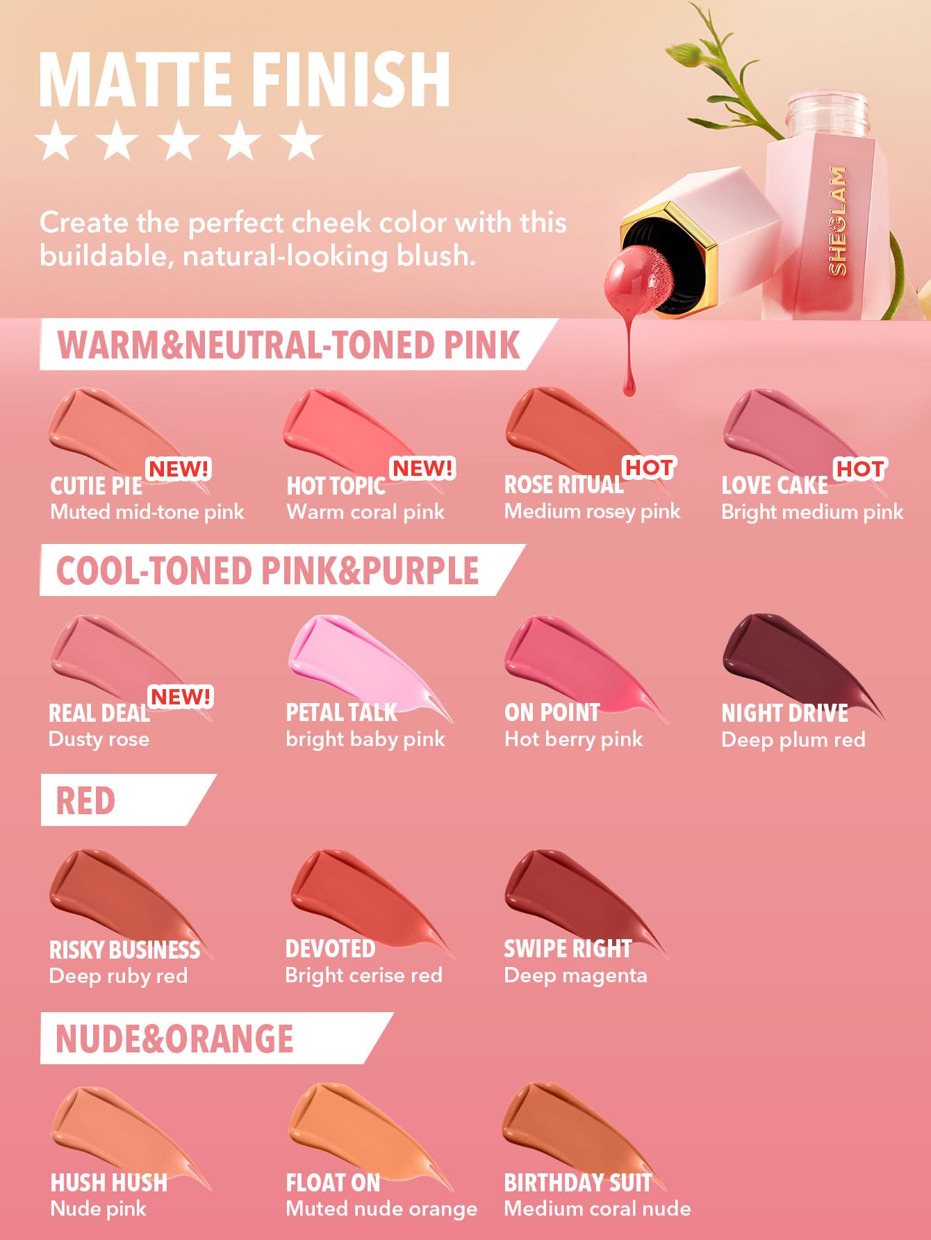 SHEGLAM Color Bloom Liquid Blush Makeup for Cheeks Matte Finish -Real Deal Beauty and Personal Care SHEGLAM