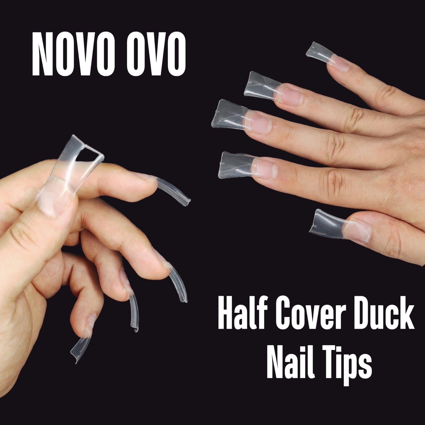 NOVO OVO 550 pcs Transparent Clear Crystal Duck Feet Style Flare Nail Tips Y2K Vibe Half Cover C Curve Wide French False Nail Extension Tips Acrylic