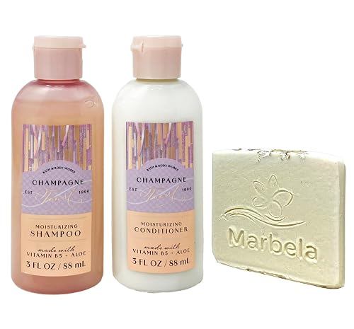 Bath & Body Works Champagne Toast Mini Shampoo and Conditioner Duo Set with a Natural Oats Sample Soap - Travel Size
