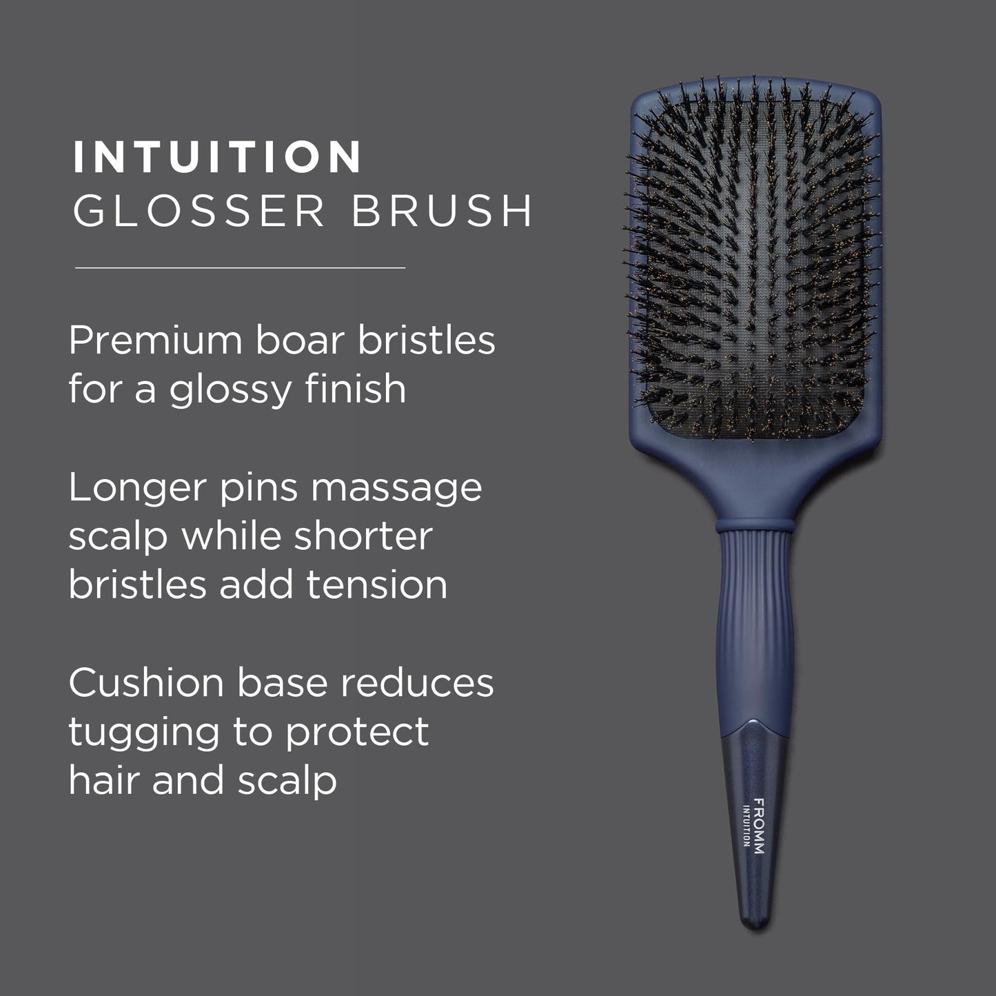 Fromm Intuition Glosser Smooth & Glossy Boar Bristle Paddle Brush, Detangles, Smoothes, and Massages Scalp to Distribute Oils for Shiny Healthy Hair