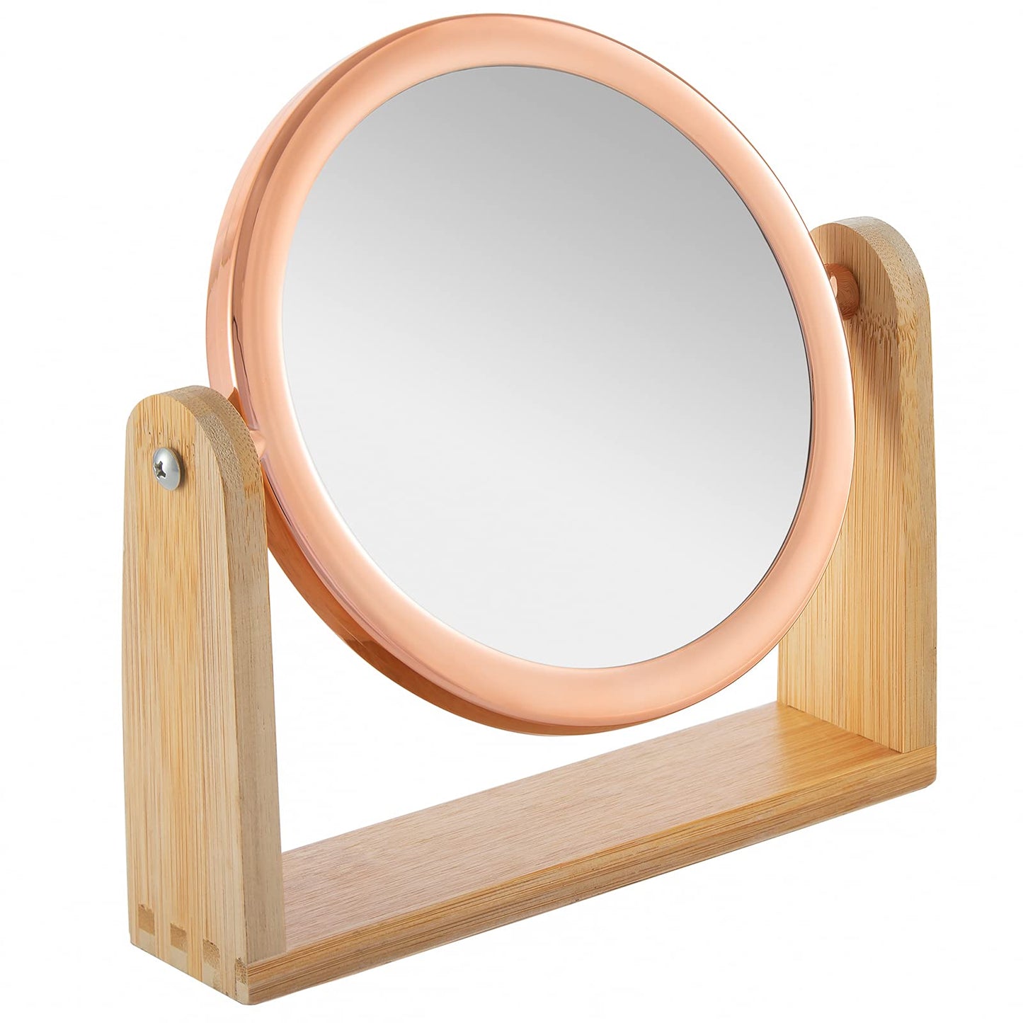 YEAKE Double Sided 10X Magnifying Makeup Mirror with Bamboo Stand,Small Desk Table Mirror with 360° Rotation,Standing Portable Cosmetic Mirror,Good