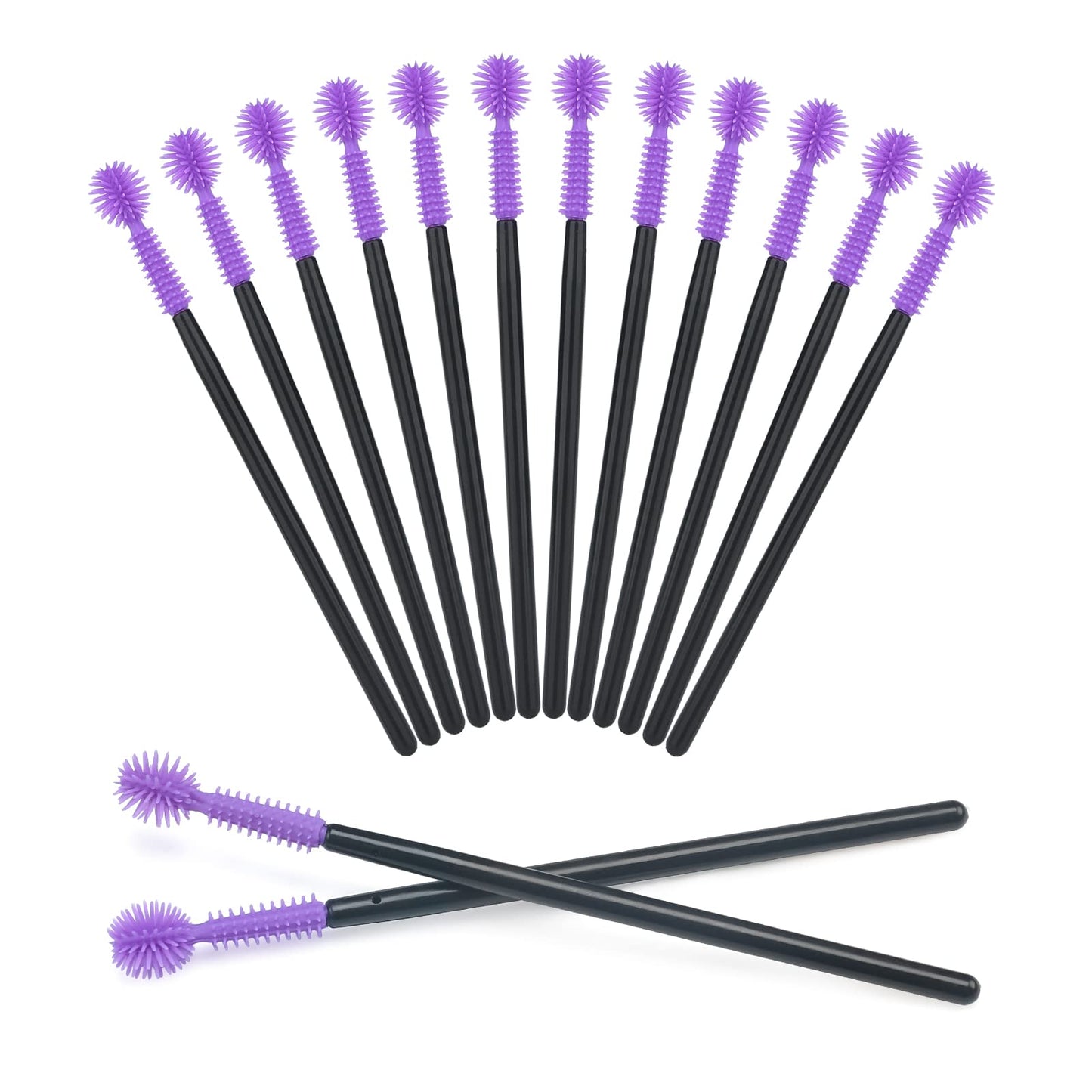 G2PLUS 50PCS Silicone Eyelash Brushes, Purple Disposable Mascara Wands, Adjustable Ball- Shape Eyelash Spoolies, Eyebrow Brushes for Eyelash Extension